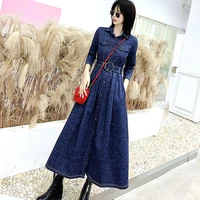 free shipping 2022 new plus size xs 3xl dresses for women stretch long mid calf single breasted 34 sleeve patchwork dresses
