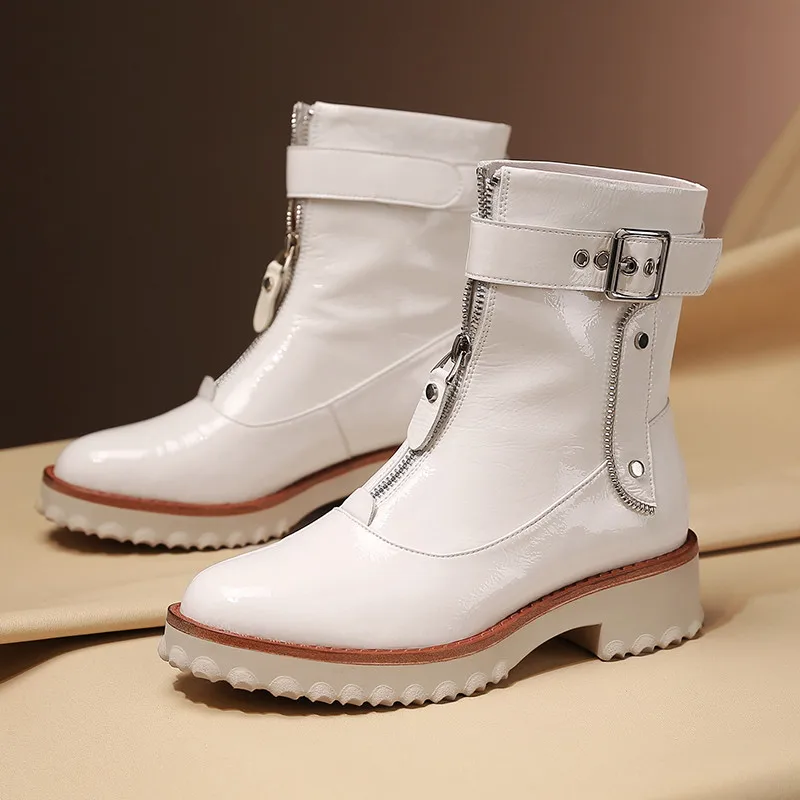 Женские ботильоны из лакированной кожи MORAZORA модные полусапожки на молнии с