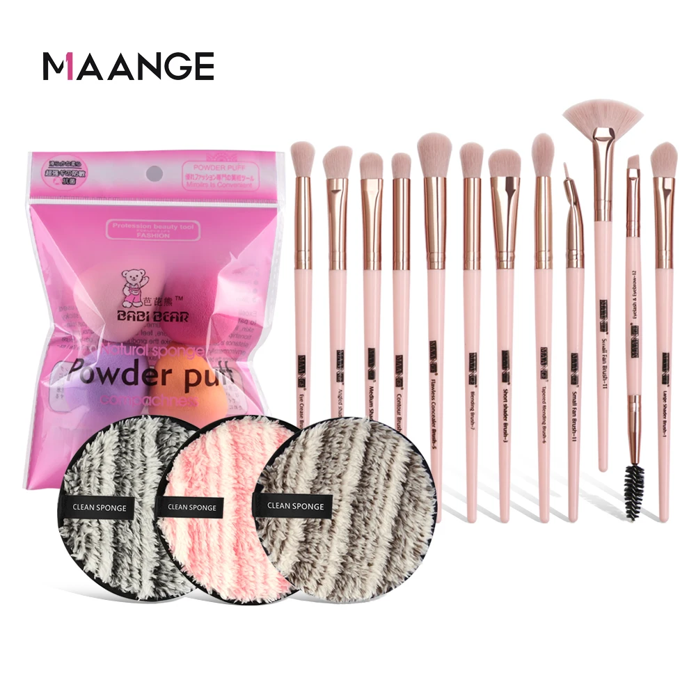 

12 pcs Makeup Brushes Set +4 Piece Cosmetic Puff +3PCS Makeup Removal Sponge Eye Shadow Eyelash Eyebrow Brushes For Makeup