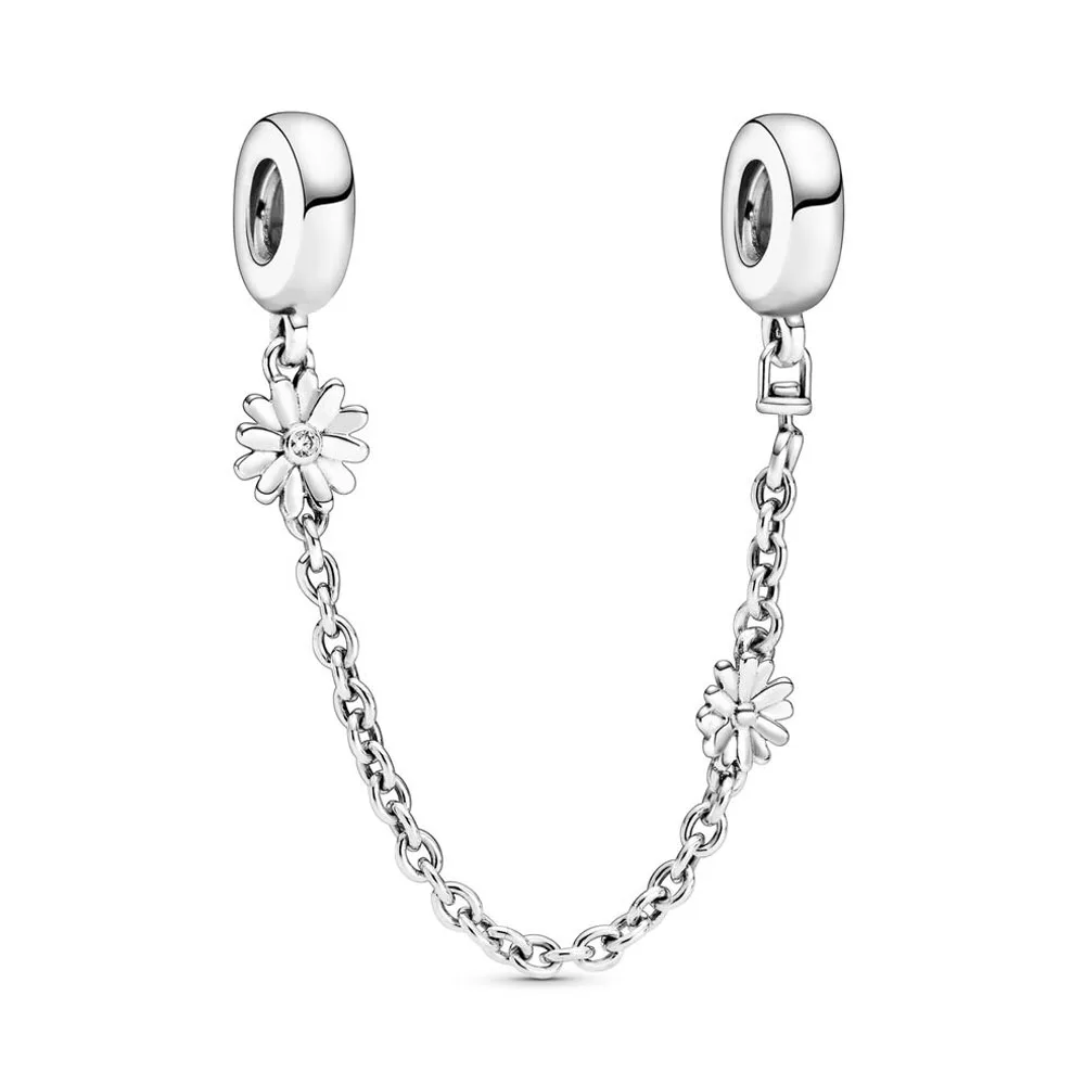 

Baofu 925 Sterling Silver Safety Chain Shiny Swinging Daisy Flower Charm Can Be Used With Original Female Bracelet Jewelry