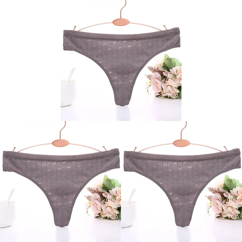 dark khaki 3pcs Модные хлопковые трусики-стринги с тиснением для женщин, нижнее белье, сексуальное женское нижнее белье, женские трусы с 3D полосками, хлопковые трусики-стринги - Цвет: dark khaki 3pcs