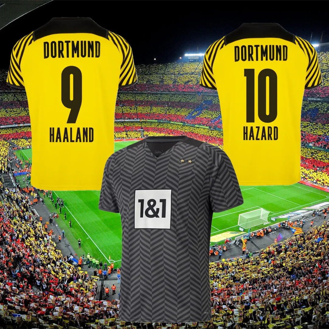

Novo 21 22 haaland dortmund futebol jerseys reus hazard bvb sancho reyna malen haaland camisa de futebol aldult crianças kit