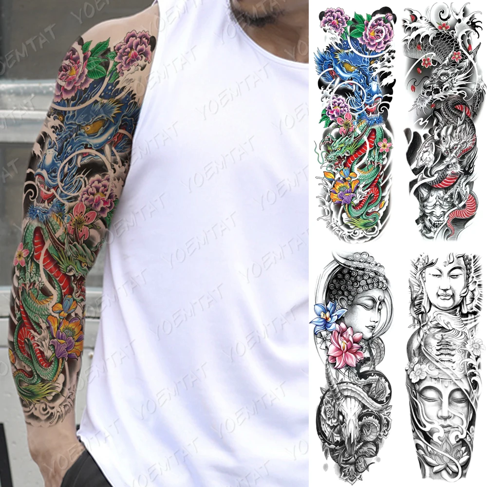 

Large Arm Sleeve Tattoo Japanese Traditional Dragon Waterproof Temporary Tatto Sticker Totem Body Art Full Fake Tatoo Women Men