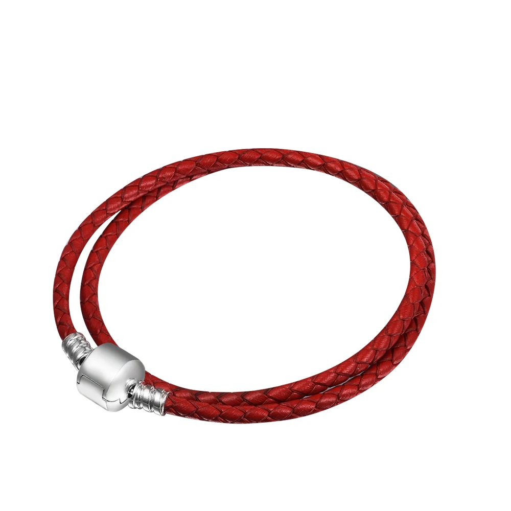 CKK Long Double Single Red Braided Leather Chain Women Bracelets with 925 Sterling Silver Snake Clasp Bracelet Femme