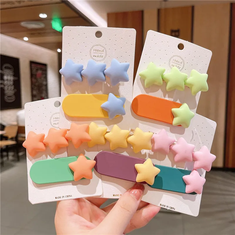 

1Set Korean Cute Love Stars Women Hair Clips Colorfur Girl Lovely Hairpins Fashion Handmade Barrettes Hair Accessories Ornaments