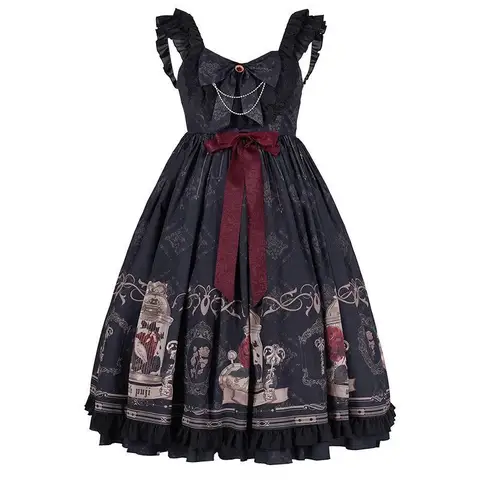 Женское платье в стиле «Лолита Jsk», черное платье для косплея в готическом стиле, бальное платье в стиле ретро, милые японские платья