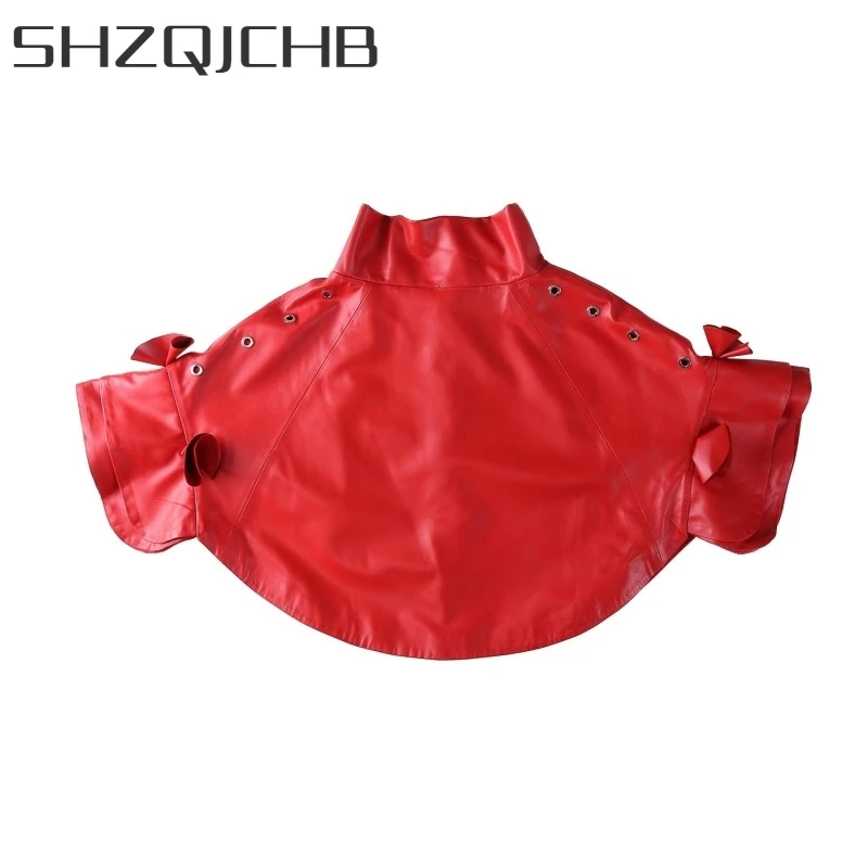 

JCHB 2021 New Spring Womens Short Jacket Korean Batwing Sleeve Genuine Leather Coats Loose Fit Streetwear Cape Coat Plus Size S