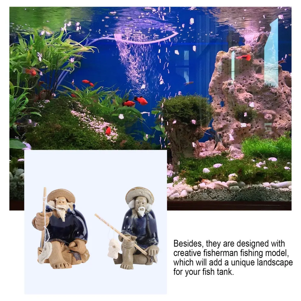 

2Pcs Decorative Fisherman Models Bonsai Adornments Fish Tank Accessories