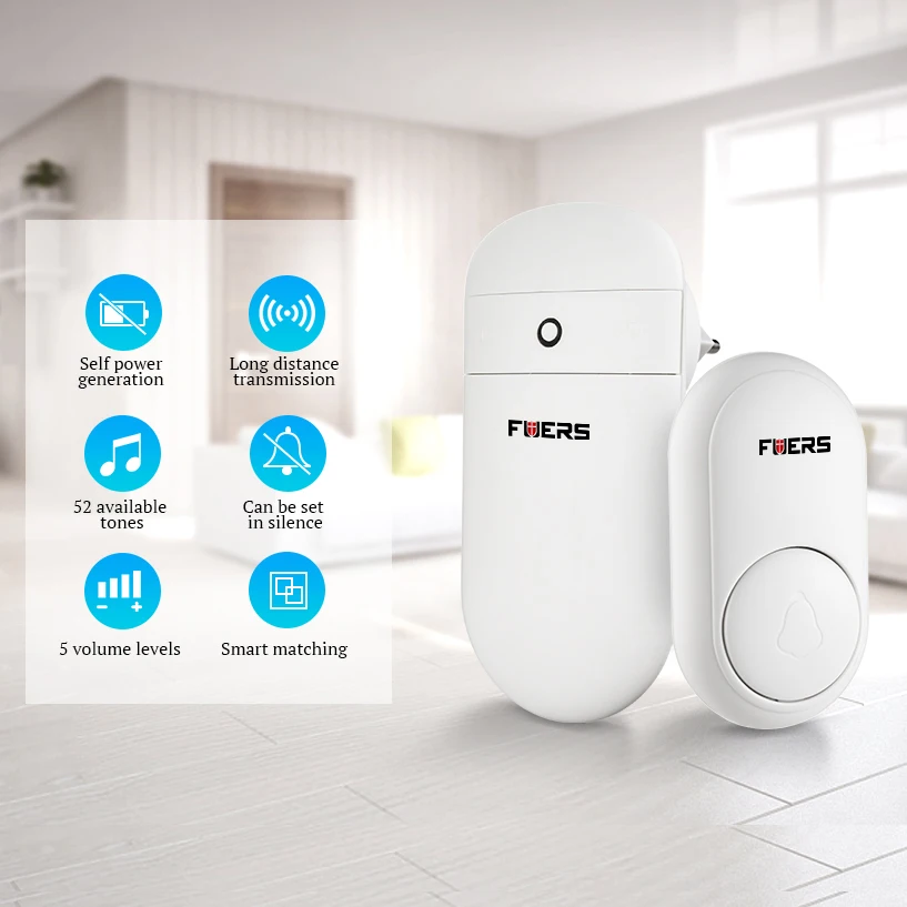 Беспроводной дверной звонок FUERS самопоколение умный на большие расстояния не