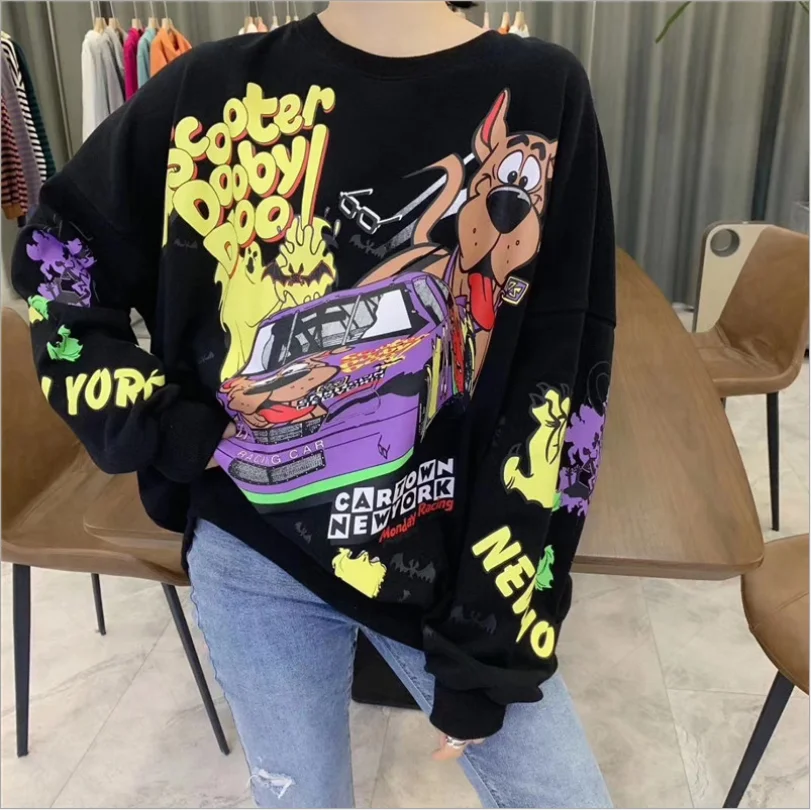 

Cute Casual Girl Sweatshirt Undershirt Cute Cartoon Car and Dog Print Hip-hop Personality Pullover Oversize Streetwear Aesthetic