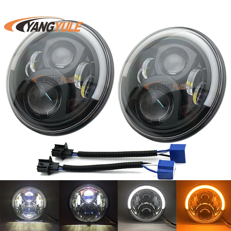 1 пара 6000K 7 дюймовые черные круглсветодиодный светодиодные фары с ближним и