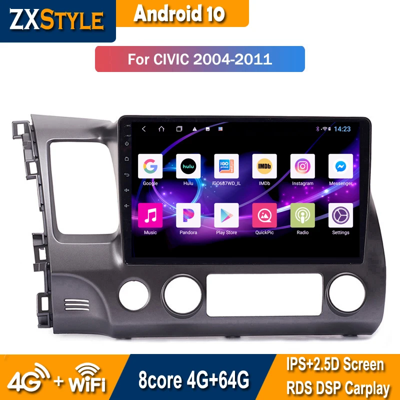 

Автомагнитола на Android 10, аудио, мультимедийная навигация для Honda Civic 2004-2011 DSP, Беспроводная интеллектуальная система CarPlay