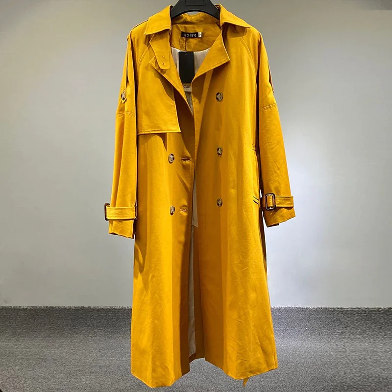 

2021 Autumn Women Long 100% Cotton Trench Coat And Jackets Large Size Belted Raincoat Windbreaker Manteau Femme Fashion Brand