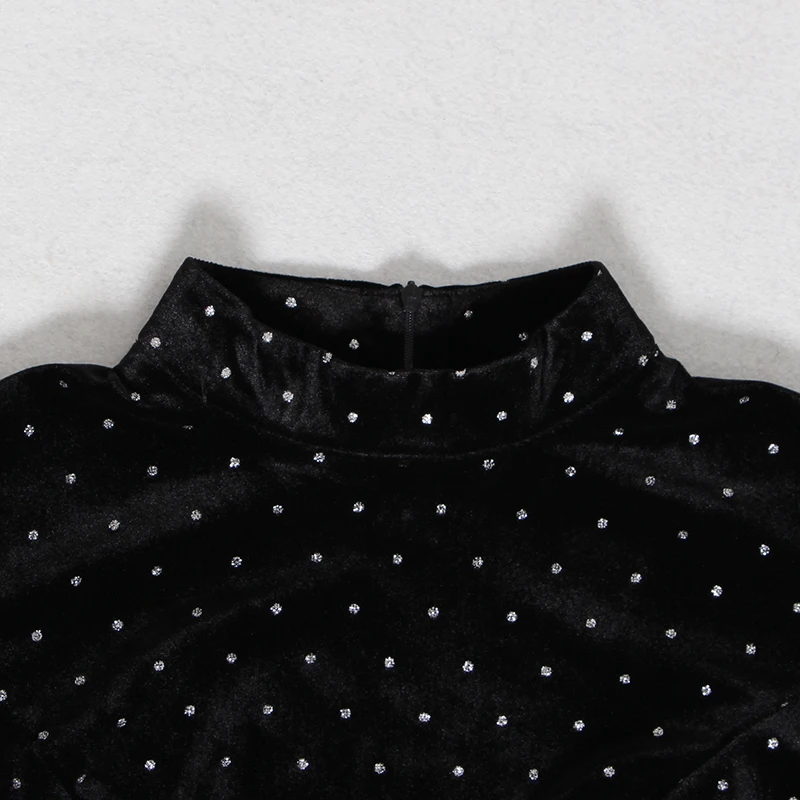 Женское осеннее платье бархатное в горошек асимметричное высокая талия расшитое