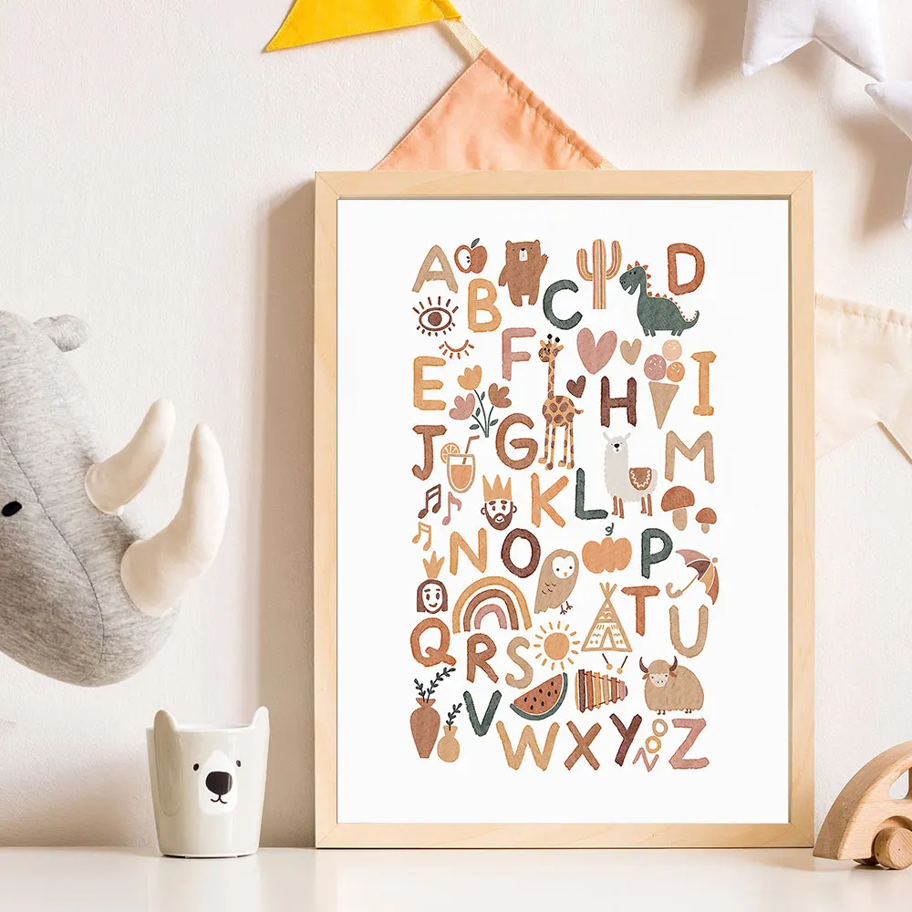 

Animal Alphabet Poster Educational ABC Letter Canvas Painting Baby Gift Wall Art Print For Kids Room Boho Nursery Home Decor