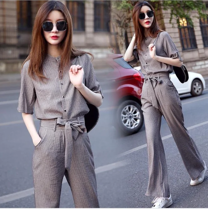 

Zoulv High Waist Suit Women Casual Twinset Blouse And Pants Woman Stripe Wide Leg Pants Two Piece Set Spring Korean Blazer Sets