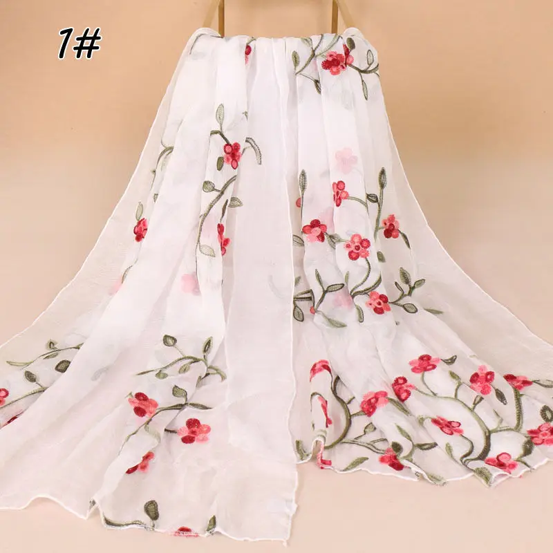 

2019 New Chiffon embroidered flowers Scarf Long Scarves For Women Wrap Shawl Stole 10