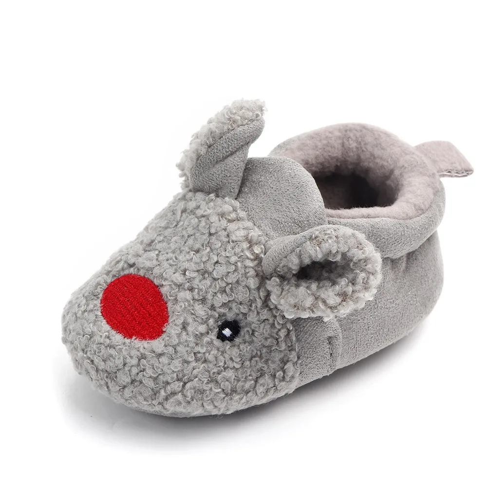 Grey Mouse Детская обувь; удобные флисовые пинетки с нескользящей подошвой; теплые носки для зимы; обувь для маленьких мальчиков - Цвет: Grey Mouse