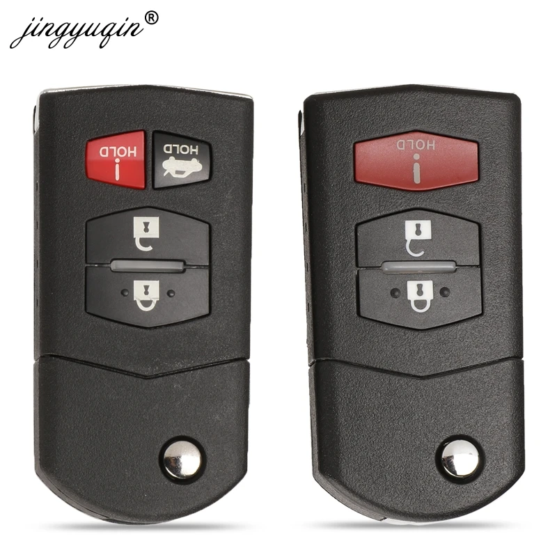 Jingyuqin-carcasa de llave remota plegable para coche Mazda, cubierta de mando a distancia, 3/4 botones, 10 unids/lote, para Mazda 3, 5, 6, CX5, CX7, CX9, RX8