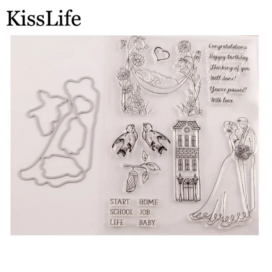 1 упаковка свадебный жених и невеста замок дом птицы марки штампы Набор для