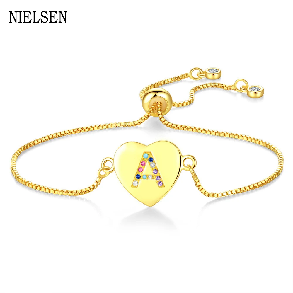Милые радужные циркониевые регулируемые браслеты с буквами алфавита 26 для