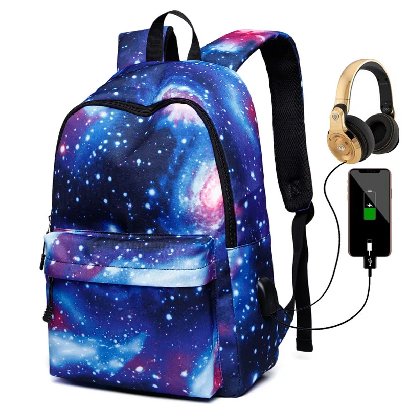 

Starry Sky Usb Charge Laptop Backpack Schoolbag Stars Printing Feminine Women Package Student Mochila School Bags For Teenagers