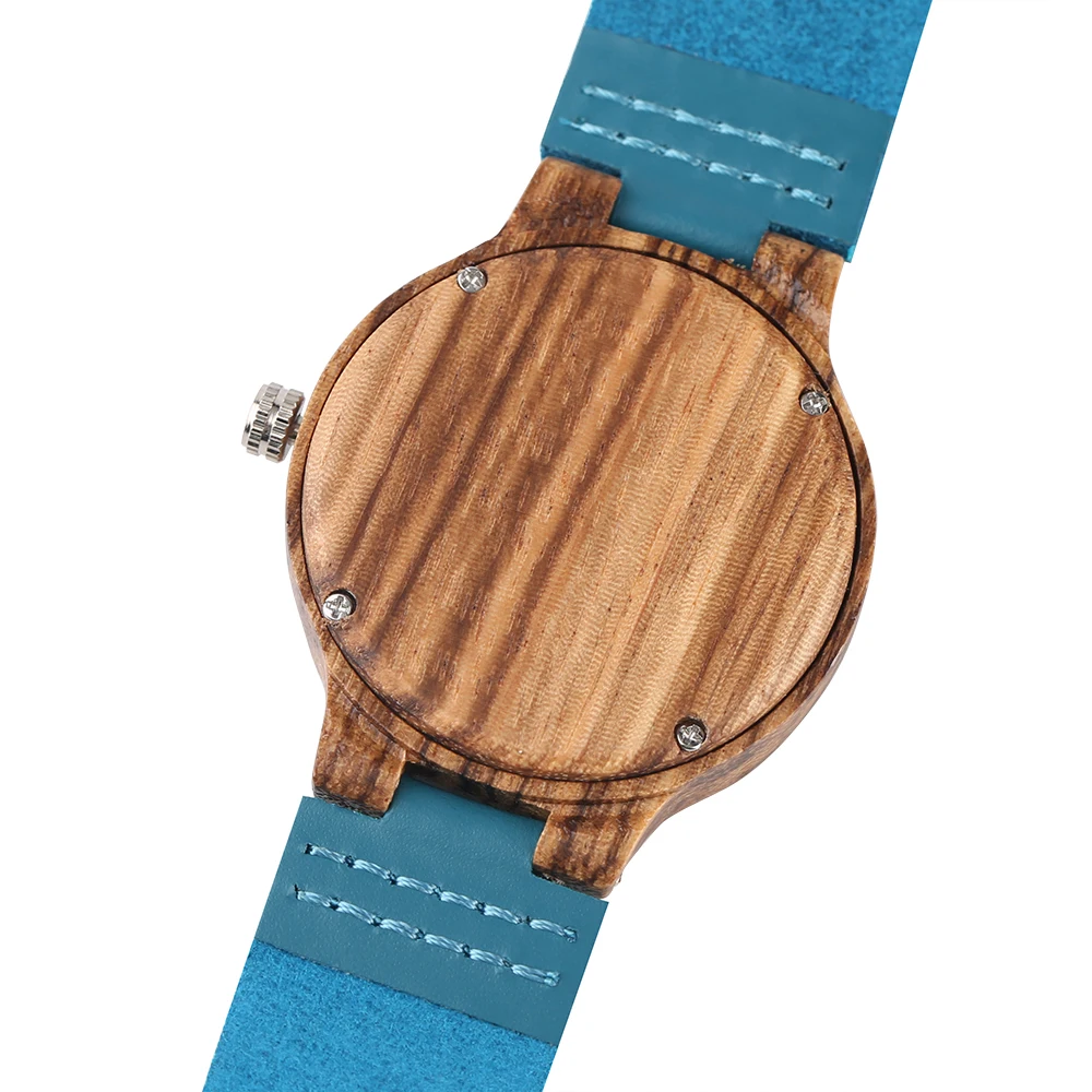 

Minimalist Handmade Ebony Wooden Lover's Watches Blue Leather Watchband Retro Nature Wood Quartz Clock Gift For Couple Women Men