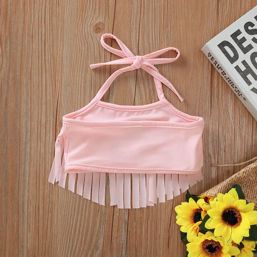 

2021 Kids Baby Girl Tassel Sunflower Print Summer Swimwear Swimsuit Bikini Outfit Vogue Summer Children's Swimsuit Baby Swimwear