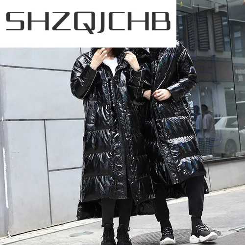 

SHZQ женский пуховик с капюшоном Толстое Зимнее пальто мужская одежда 2021 Корейская теплая длинная куртка на утином пуху модная верхняя одежд...