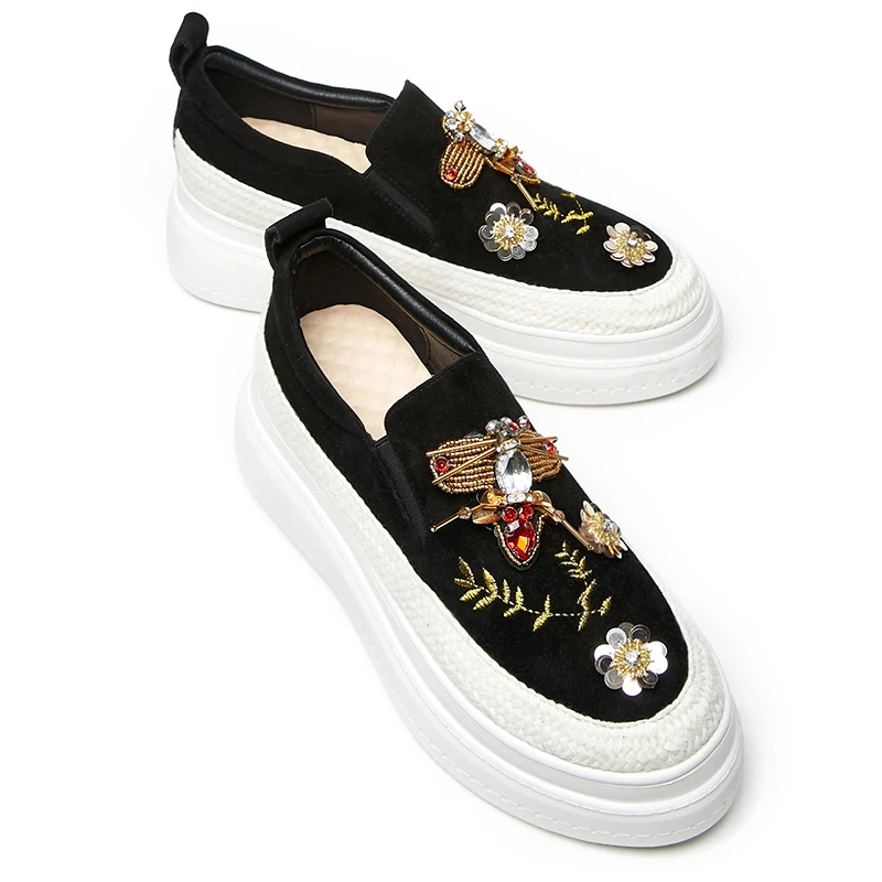 Лоферы женские на платформе повседневная обувь с вышивкой толстой подошве