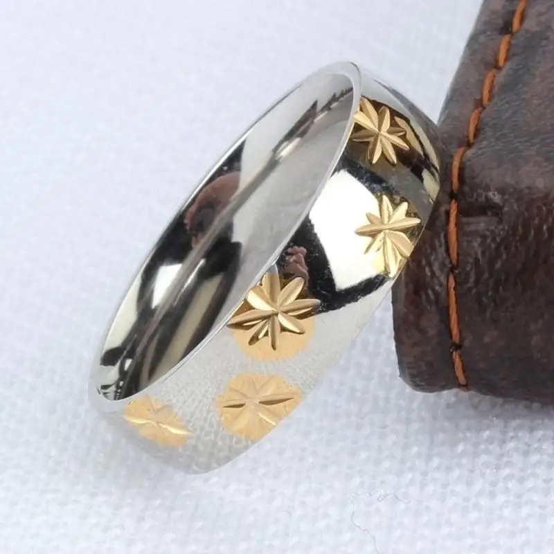 

New Daily For Women Ring Silver Color Stainless Steel Jewelry Five-Pointed Star Engraved Female Birthday Party Gift