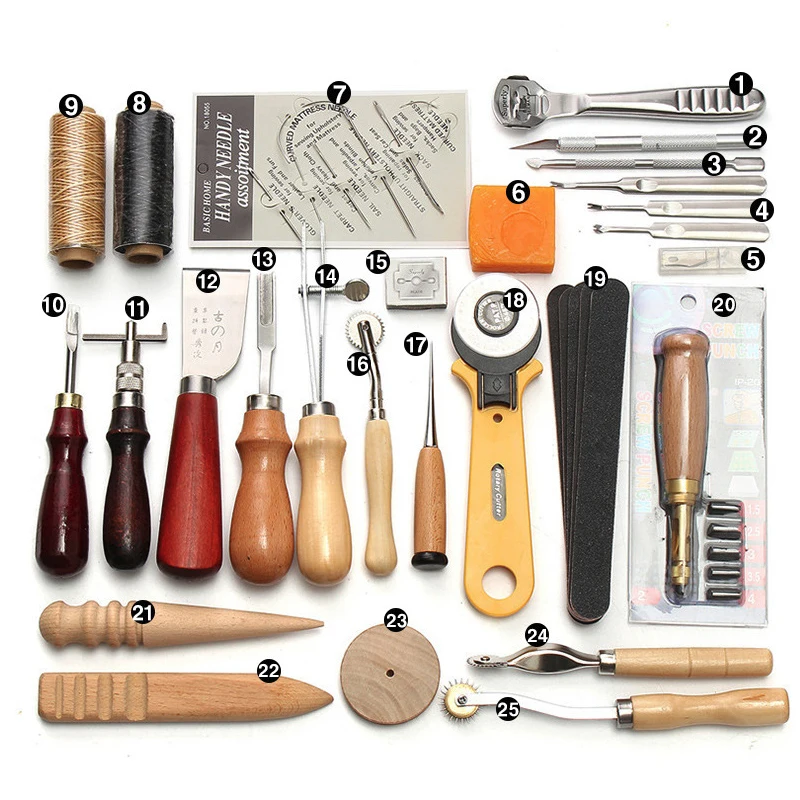 

37Pcs/set Professional Leather Craft Tools Kit Hand Sewing Stitching Punch Carving Work Saddle Leathercraft Accessories
