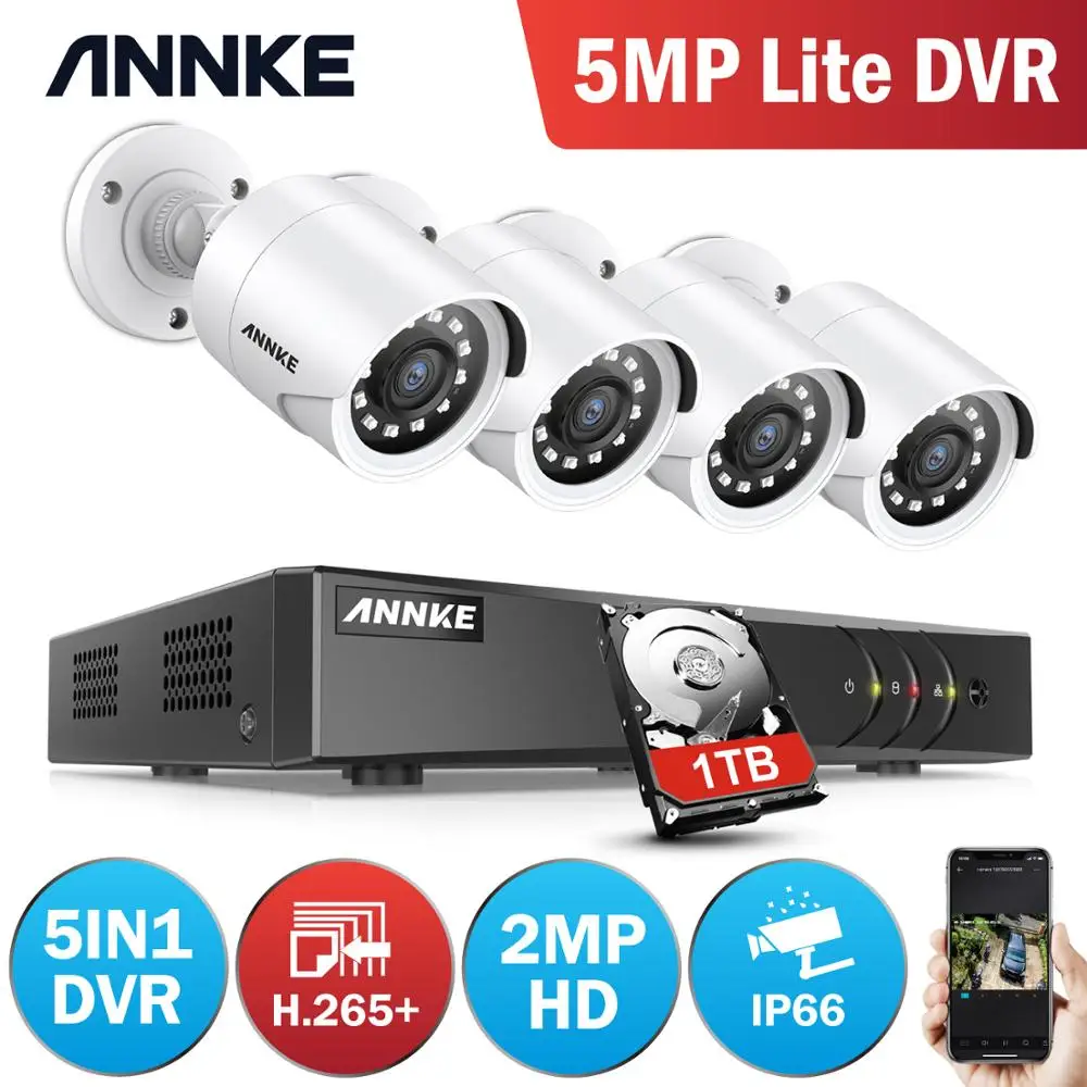 ANNKE 2MP HD система безопасности 4CH DVR комплект 4 шт. 1080P камера наблюдения s IP66 наружная