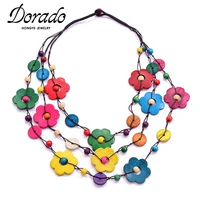 dorado vintage bohemian multilayer choker necklace for women colorful wood flower tassel pendant statement collar rope chain