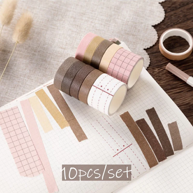 

10 Rolls Retro Pure Color Masking Tape Sticker Forest Color Collage Junk Journal Material Deco Washi Tape Set DIY Scrapbooking