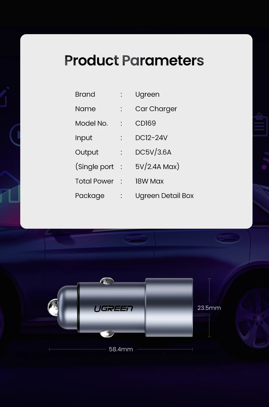 Ugreen 5V 3.6A металлическое двойное USB Автомобильное зарядное устройство для iPhone X 8 7 XS Xiaomi mi9 Samsung S8 S9 быстрое универсальное автомобильное зарядное устройство для мобильного телефона