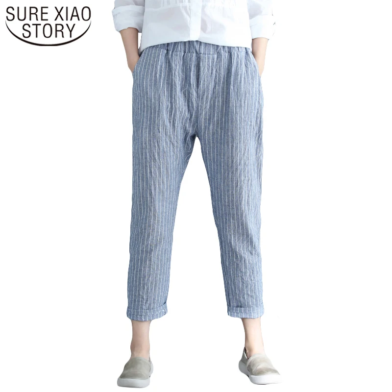 

Брюки-султанки женские хлопково-льняные с эластичным поясом, 2022 50