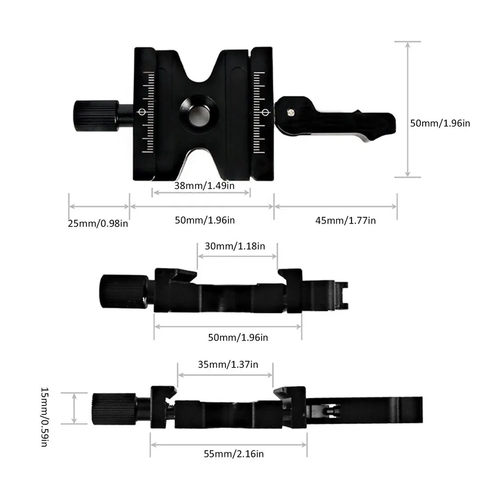 

CL-50LS Quick Release Clamp Adjustable Lever Knob-Type 1/4"&3/8" Hole for Arca Swiss Quick Release Plate Ball Head Tripod