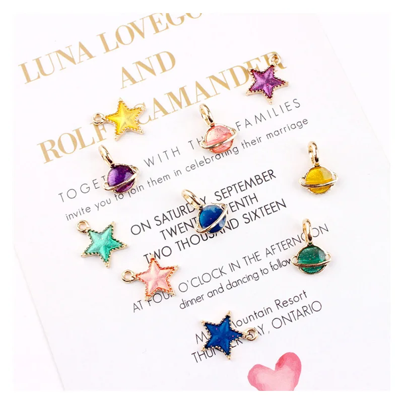 

DIY Jewelry Accessories Gold Alloy Small Pendant Bracelet Pendant Dripping Oil Shines Stars Universe Handmade Jewelry