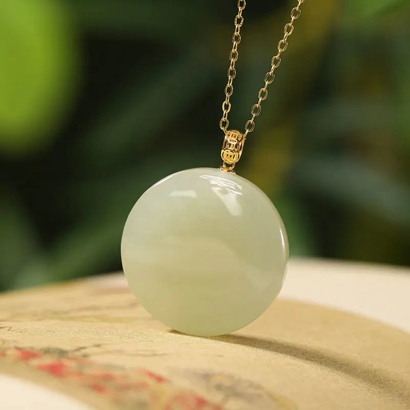 

Designer original silver inlaid natural Hetian jade necklace pendant retro exquisite ladies jewelry
