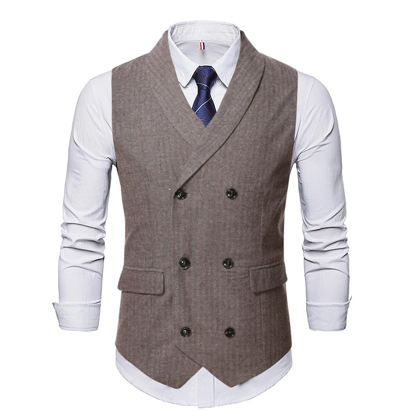 

Spring autumn new European and American fashion trend popular men's leisure green fruit collar striped double breasted waistcoat