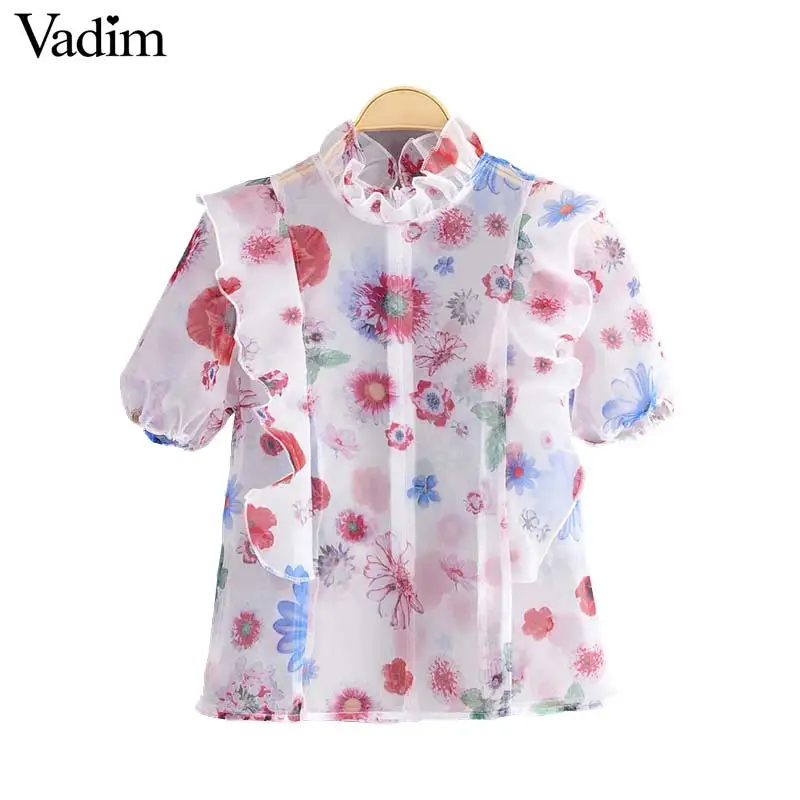 Vadim женская блузка из органзы с рюшами цветочным принтом прозрачная короткий