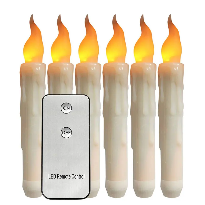 Упаковка из 6 или 12 беспламенных Velas дистанционного управления, 6,7 дюймовые желтые мерцающие беспроводные Свадебные свечи, пластиковая батарея канделе на день рождения