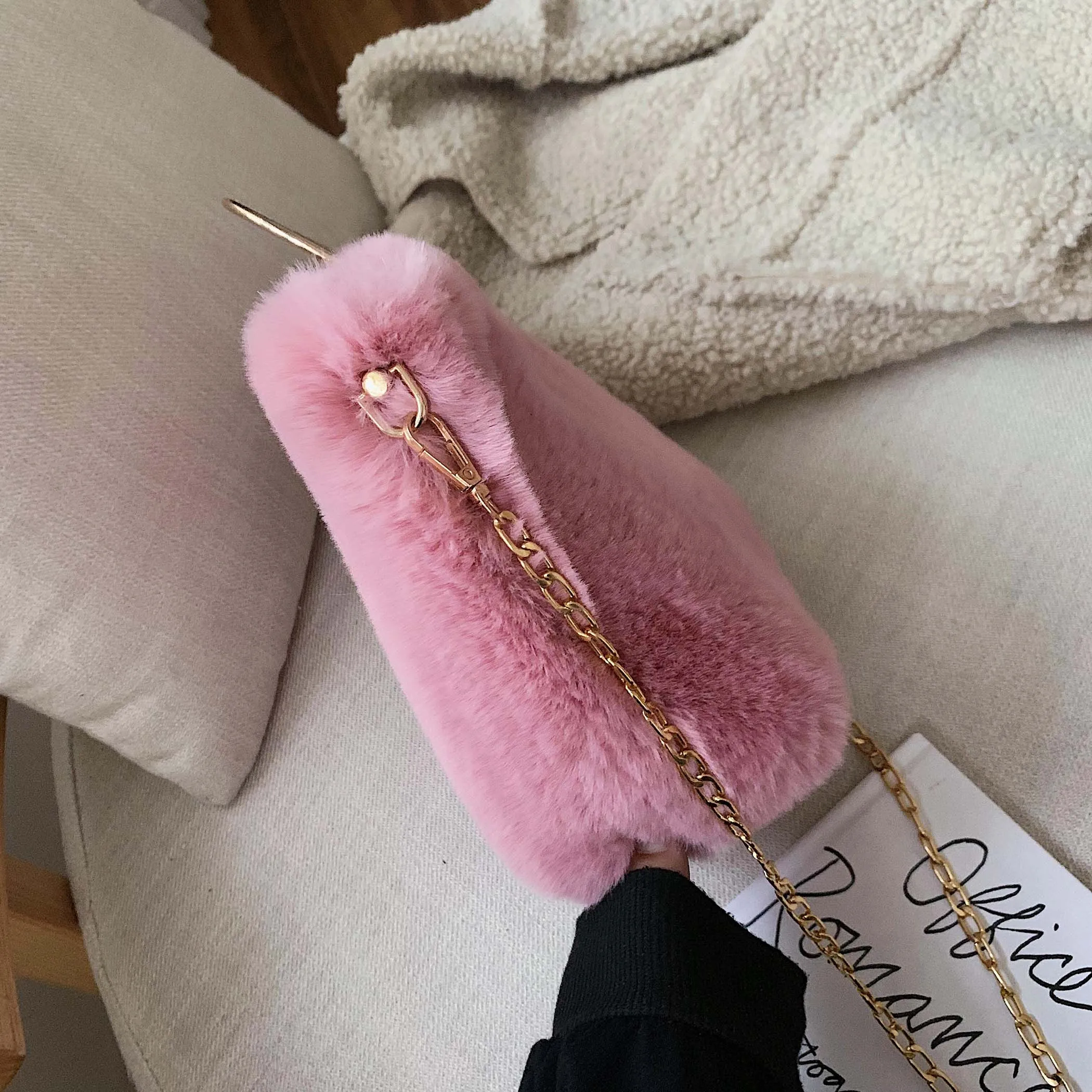 Зимняя женская сумка-тоут из искусственного меха сумка ручка металлической