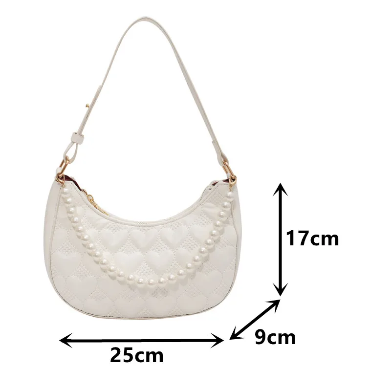 

Pearl Chain Shoulder Bags for Women Luxury Soft Leather Tote Bag 2021 Heart Pattern Hobo Bag Ladies Brand Designer Handbags Sac