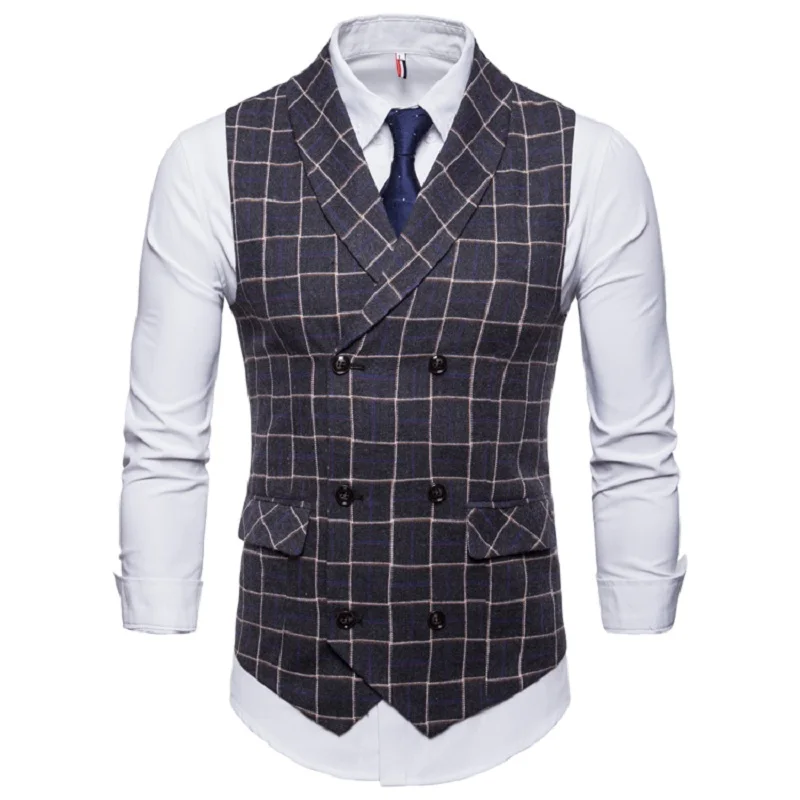 

Suit Vest plaid men's waistcoat formal business blue vest classical work sleeveless vests party wedding man dress vest