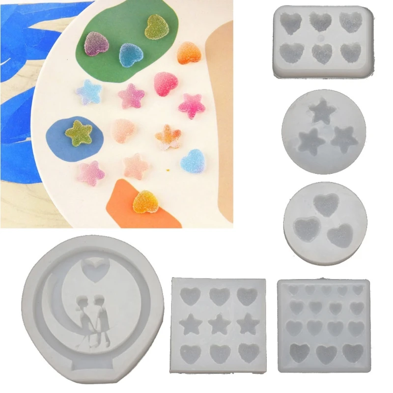 

13MC Handmade Sugar Love Star Heart Soft Candy Pendant Mold Gummy Candy Hairpin Slilcone Resin Molds Jewelry Making Tools