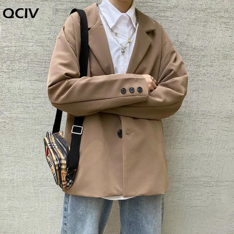 Men Solid Black Blazers Autumn Single Breasted Korean Chic Casual Oversize Mens Outwear Pockets Ins Simple Loose Chic