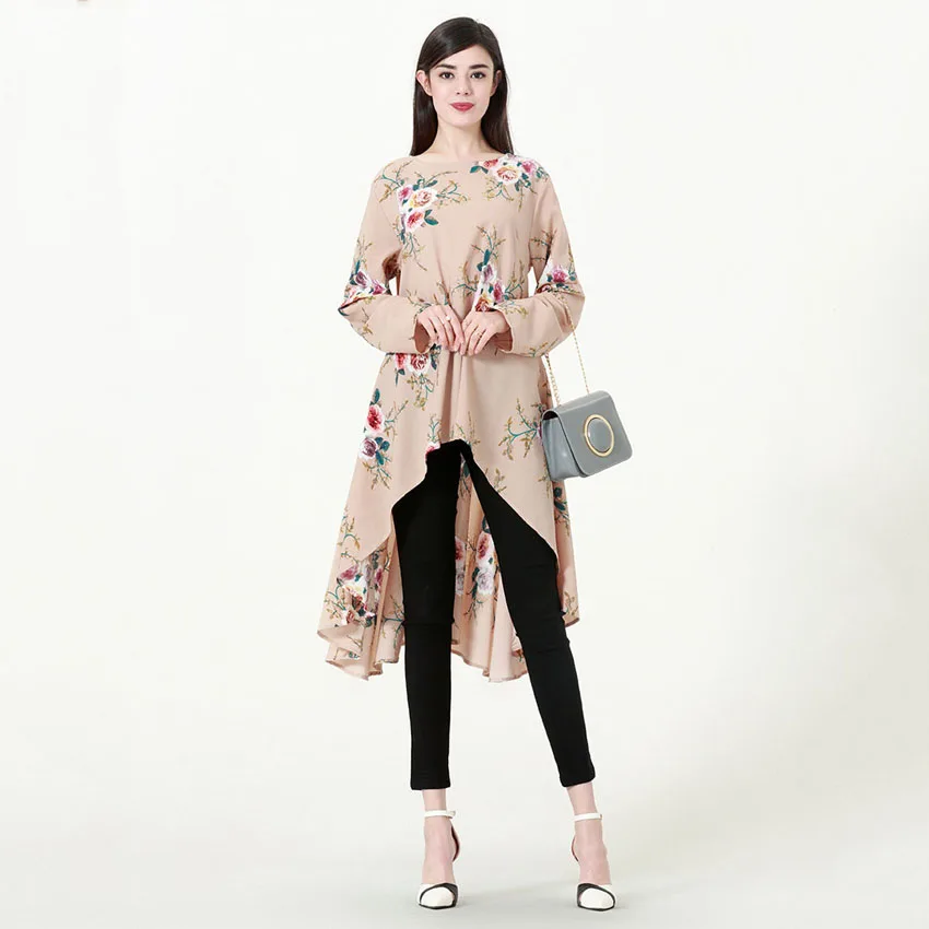 Irregular Style Muslim Tops Women Floral Islamic Dress Abaya Polyester Worship Service Ramadan Eid Mubarak Clothing Costumes