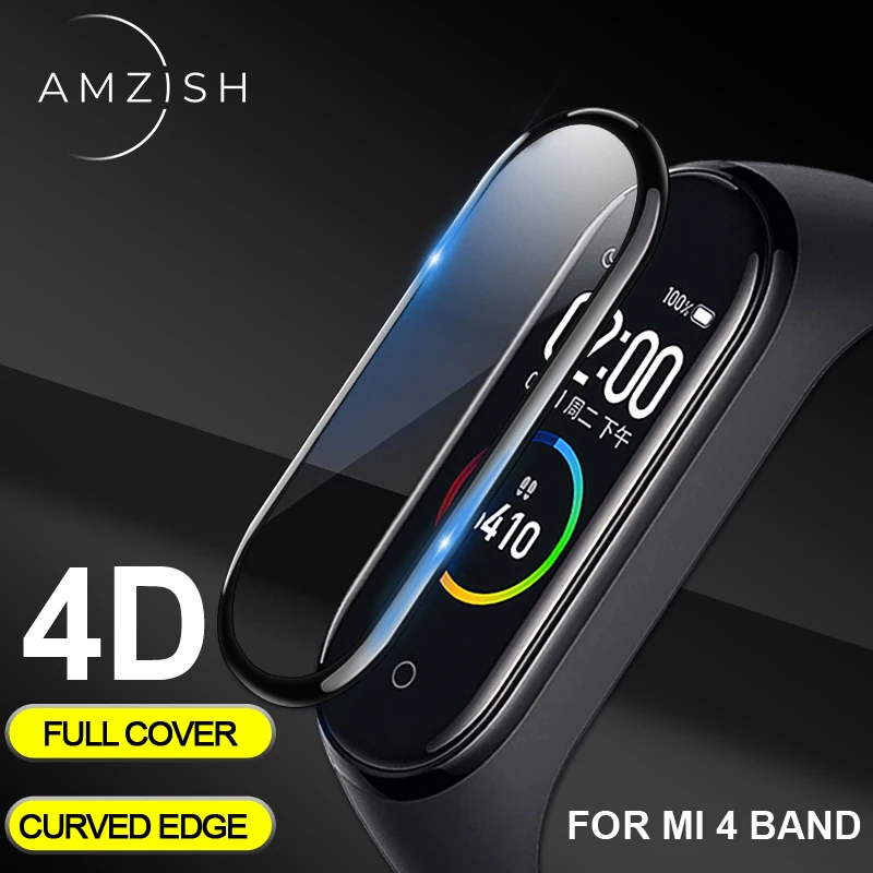 Защитная пленка amzish 4D с защитой от царапин для Xiaomi Mi Band 4 стеклянная защита на весь